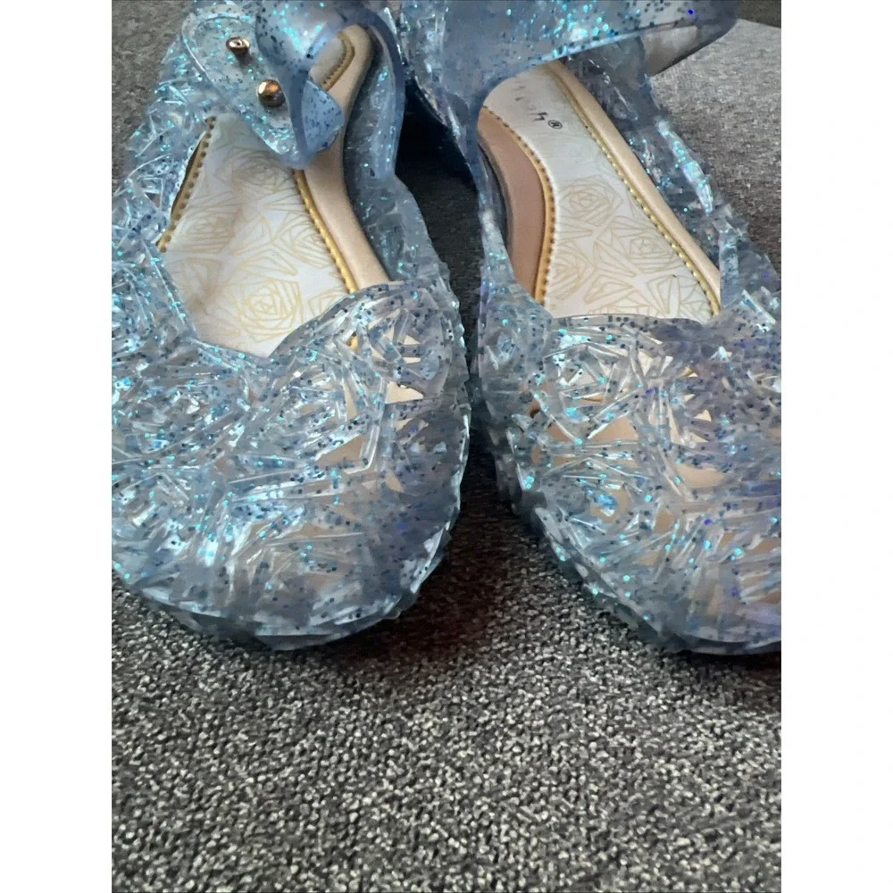 GUGUYeah Jelly Shoes Kids Size‎ 31 Blue Glitter Rose Cutout Mary Jane Flats